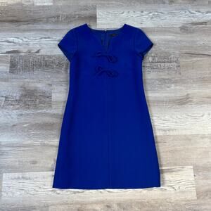 J.Crew Blue Bow Front Cap Sleeve Midi Sheath Dress Workwear XS